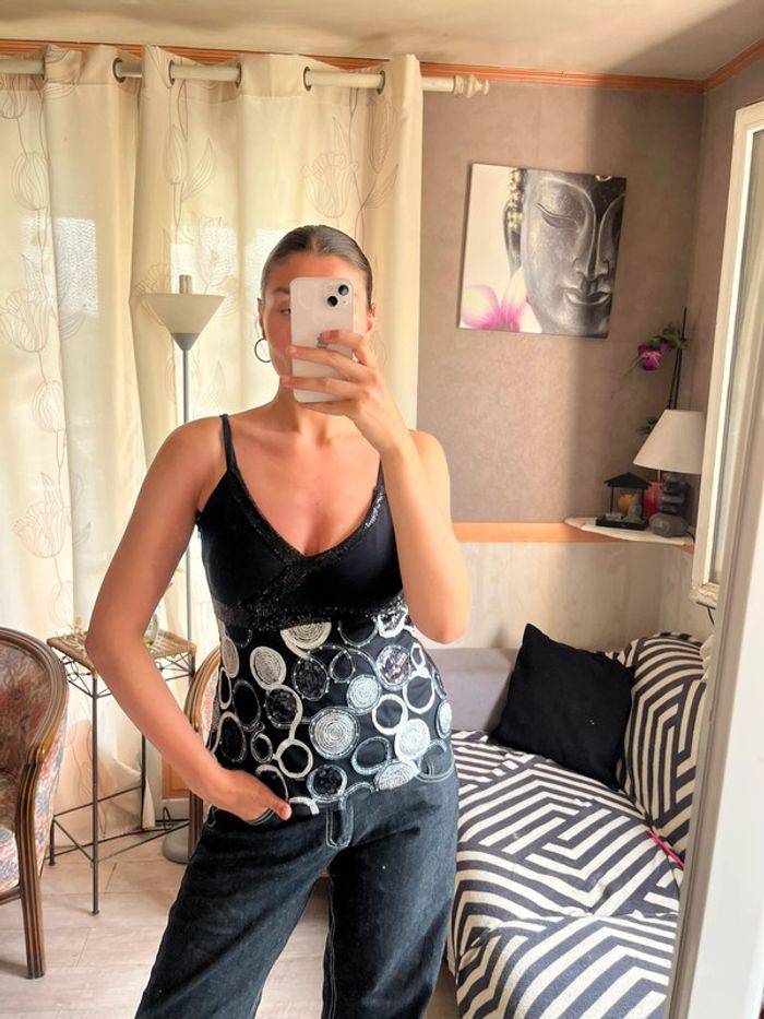 Débardeur à sequins Ibiza Summer vintage bohème champêtre y2k 2000yer