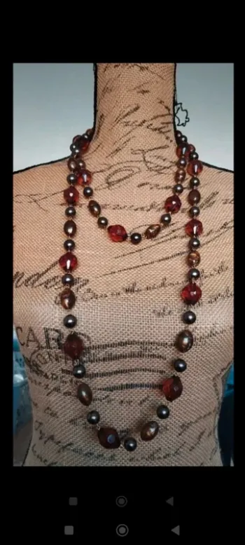 Collier perles fantaisie marron femme