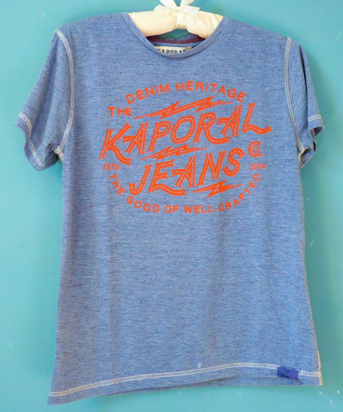 T-shirt Garçon Kaporal jean 12 ans bleu chiné manches courtes TBE