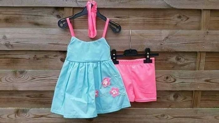 Ensemble Robe tunique bébé + legging short + bandeau fille 6 mois Chicaprie