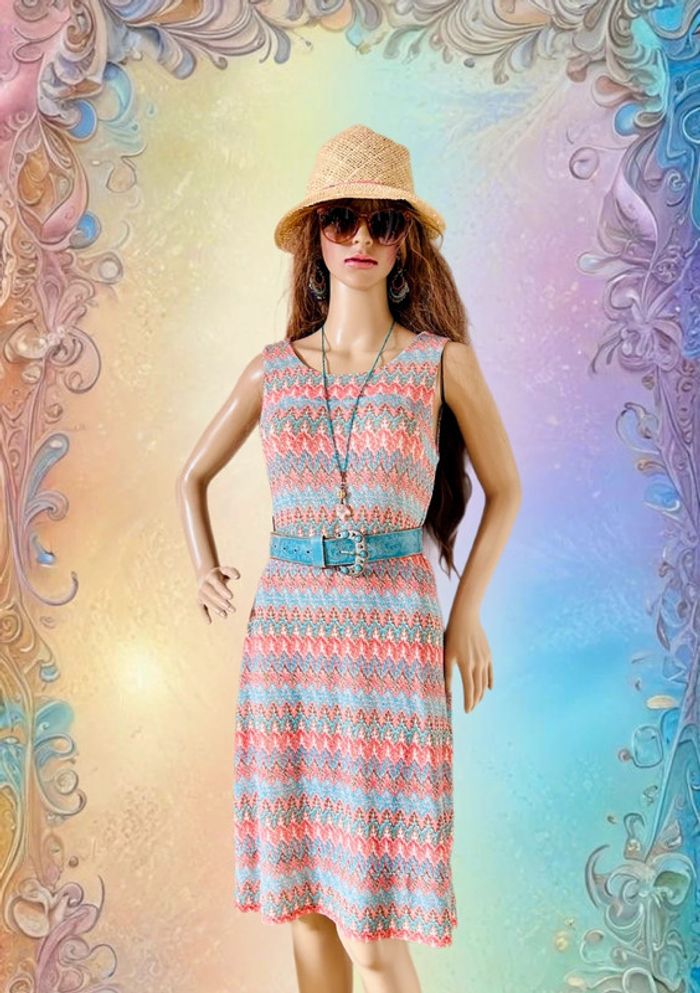 🧡🌞Robe vintage lurex hippie chic retro funky soul summer dress🌞🩵 - photo numéro 4