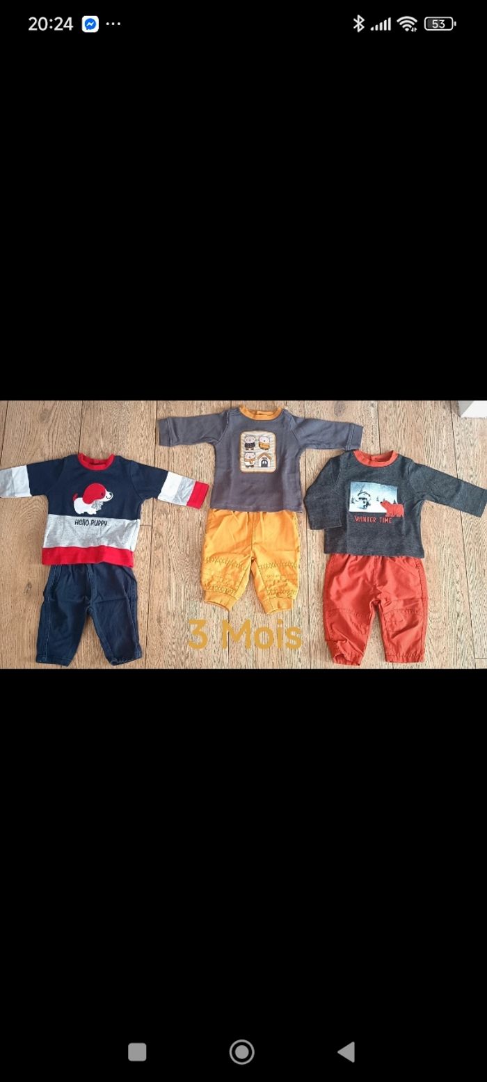 Lot de 3 ensemble t-shirt manches longues et pantalon 3 mois
