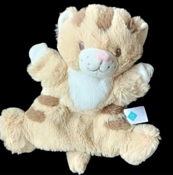 ❤️B1298 Doudou Plat MARIONNETTE TEX BABY Chat Cat Beige Marron