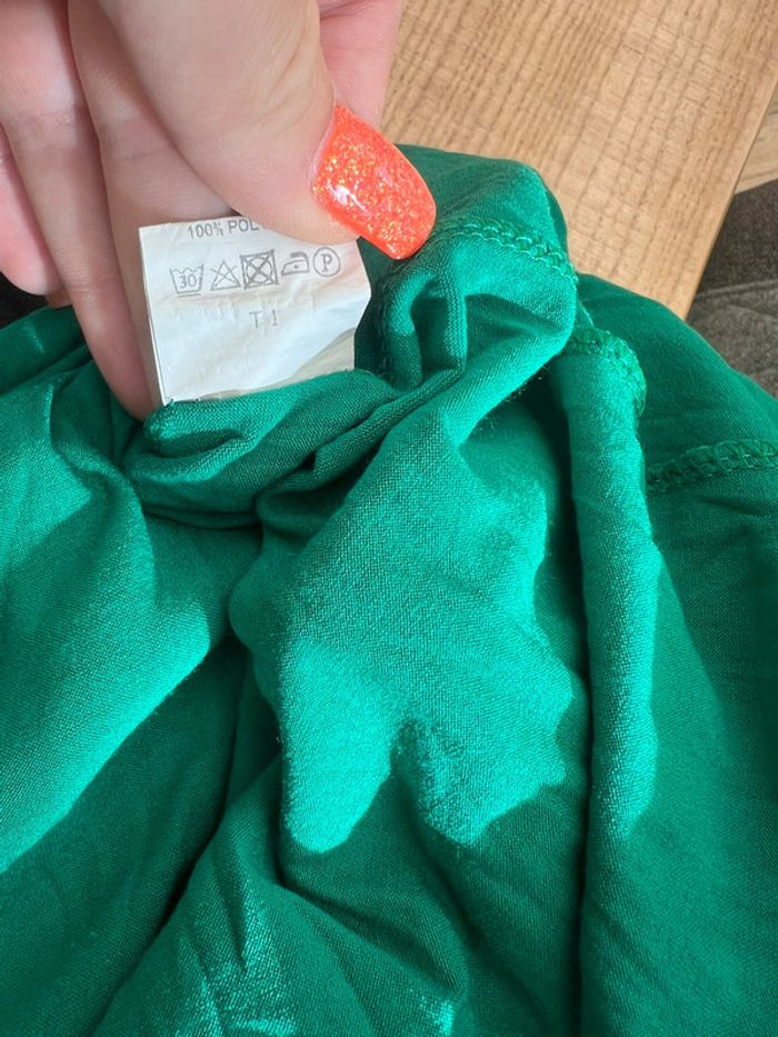 Robe femme rue des abesses taille 1 S :6 38 verte à fleurs en voilage - photo numéro 7