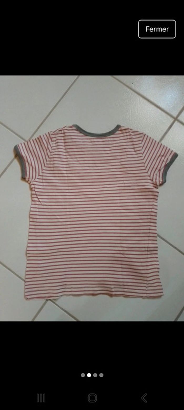 T-shirt fille rouge et beige rayés Bizzbee - photo numéro 2