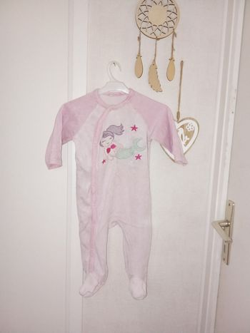 Pyjama bébé fille velour hiver 12 mois rose, blanc motif sirène