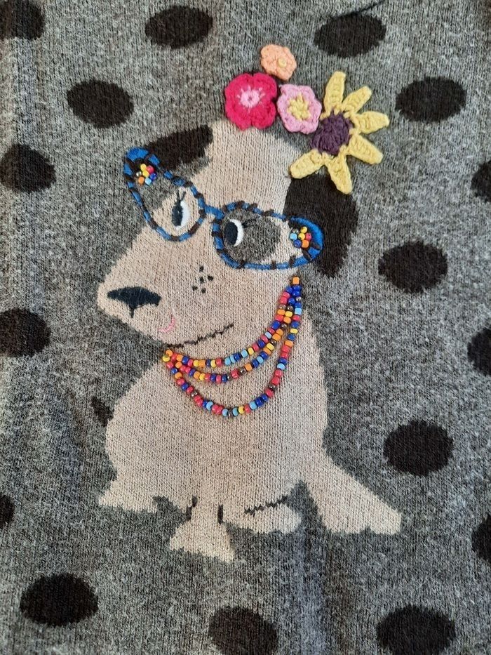 Gilet fille marron à pois noirs "Chien" Catimini 2 ans - photo numéro 4