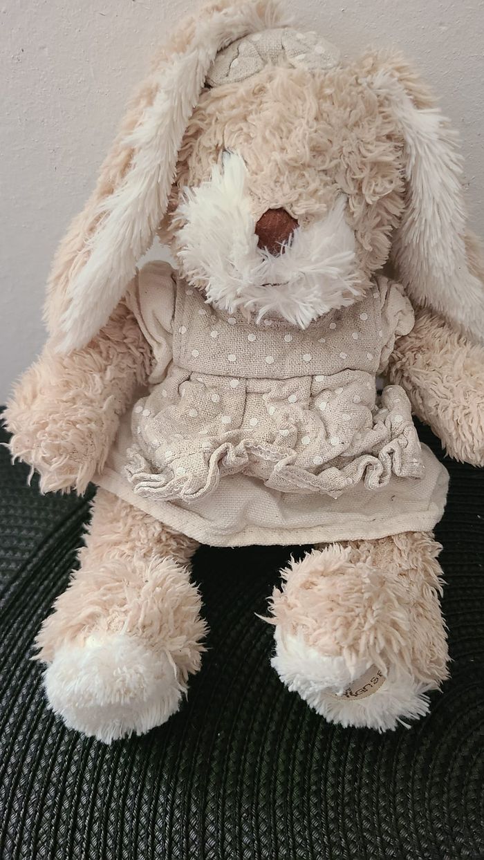 Peluche lapin écru beige marron robe LOUISE MANSEN