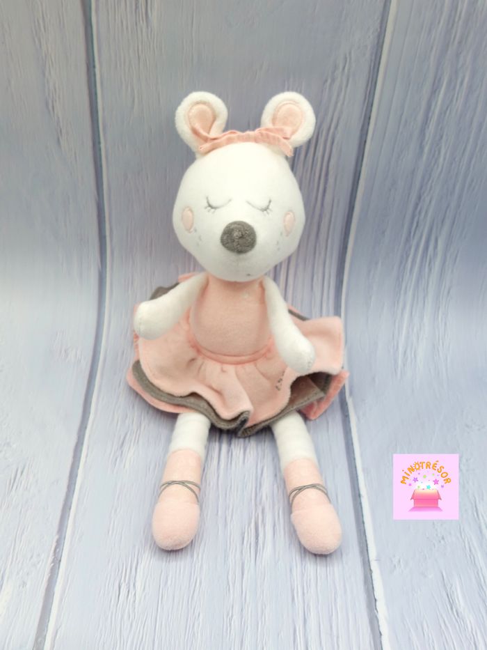 Peluche doudou souris Lilibelle blanc rose gris SAUTHON baby déco 34 cm ballerine