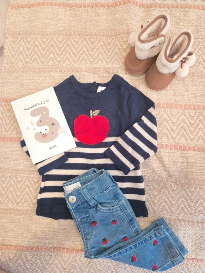Ensemble pull jean bottines fourrées 3 mois