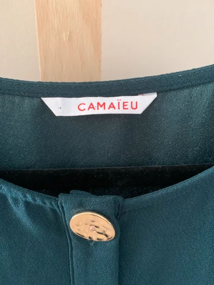 💚 Robe courte vert foncé Camaïeu – Boutons dorés – Taille 36 - photo numéro 3
