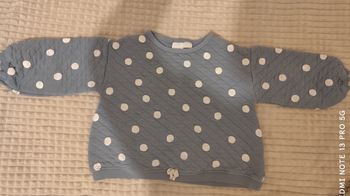 Pull Zara fille 4-5 ans – bleu à pois blancs – sweat matelassé – très bon état