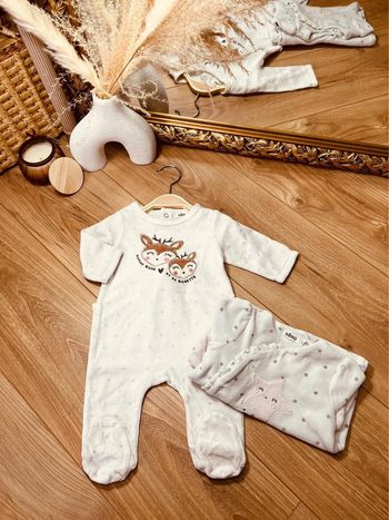 Taille 3 mois lot de 2 pyjamas velours fille Gemo blanc * biche étoile * 🎀