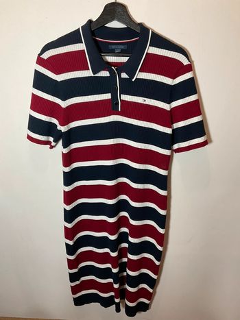 Robe côtelée manches courtes prêt du corps rayée marine et bordeaux Tommy Hilfiger taille L 028
