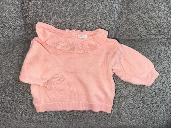 Pull col Claudine col pétale col volanté corail saumon Vertbaudet neuf