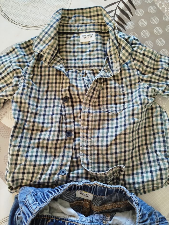 Ensemble chemise jeans taille 12 mois - photo numéro 3