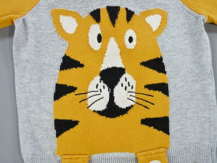 Pull tricot gris jaune tigre Orchestra 3 mois 60 cm garçon - photo numéro 2