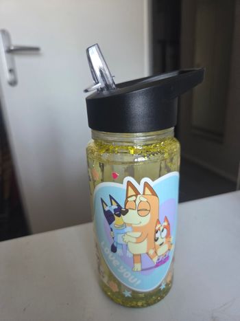 Gourde effet boule a neige paillette bluey