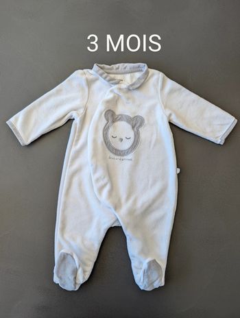 Pyjama blanc velours Okaïdi - Taille : 3 Mois