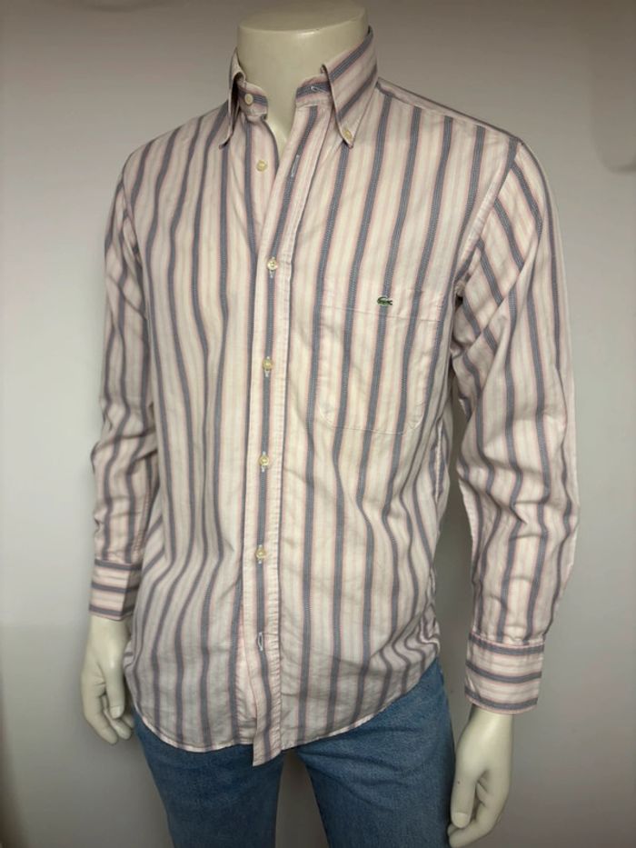 Chemise à rayures Lacoste homme - Taille 38 - Gris et rose pâle - photo numéro 2