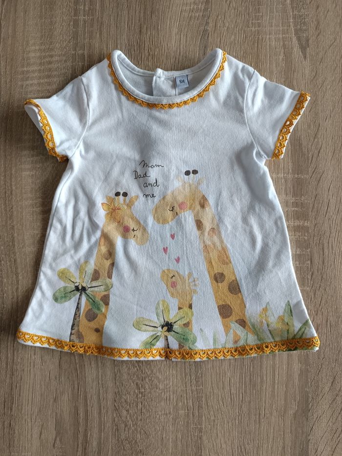 Ensemble haut t-shirt manches courtes et pantalon legging blanc et jaune girafes mom dad and me bébé fille 6 mois - photo numéro 2