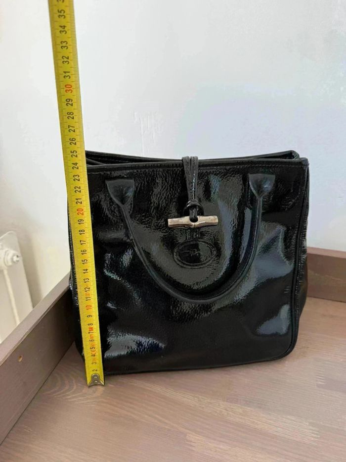 Magnifique Sac à Main Longchamp Le Roseau en Cuir Verni Noir - État Impeccable ! - photo numéro 4