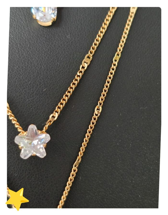 Collier multi-rangs pierre d'ornement goutte/étoile/coeur longueur 39-46cm acier inoxydable dorée - photo numéro 4
