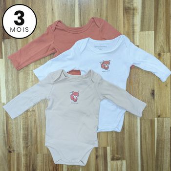 Lot de 3 bodies manches longues - 3 mois - renard