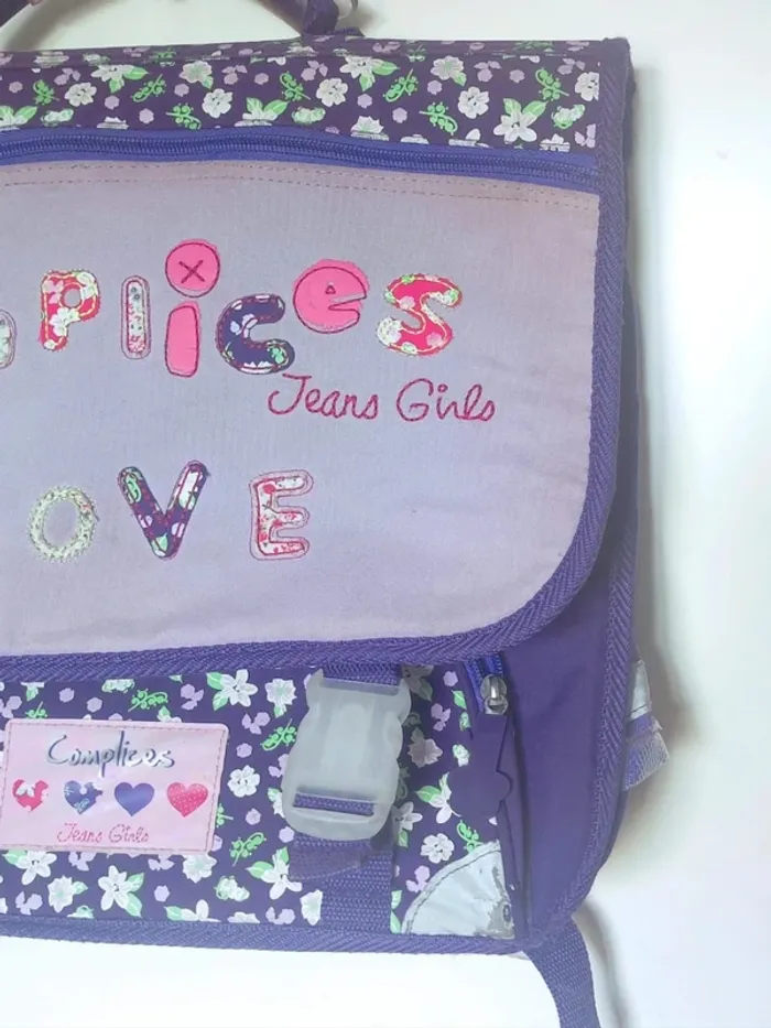 Cartable scolaire violet fleur rose / Complices - 35x30cm - photo numéro 3