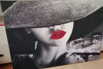 Toile fond noir femme chic rouge à lèvres rouge pailleté BE 💋