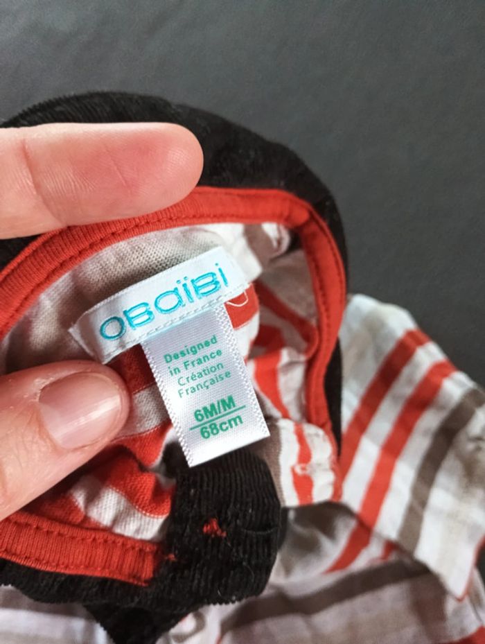 Polo manches longues Garçon 6 mois rayé ours Obaïbi - photo numéro 3