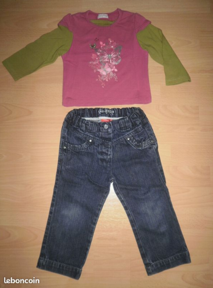 Ensemble pantalon en jeans + T-shirt à ML Sucre d'Orge Fille 2 ans