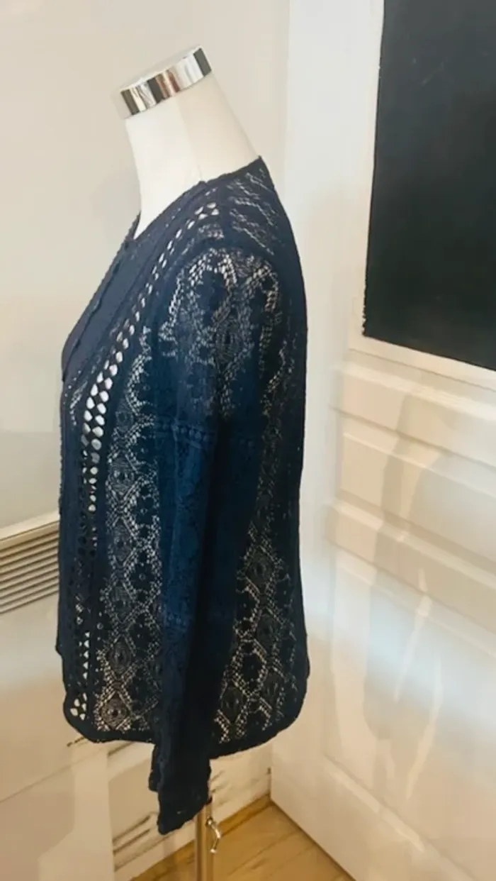 Nina Kaufmann, blouse top haut invisible dentelle bleue femme, taille 36/S - photo numéro 4
