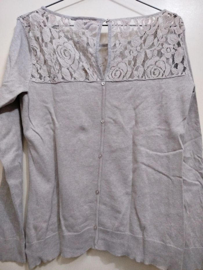 Pull col dentelle ample boutons dans le dos taille L femme hiver - photo numéro 5
