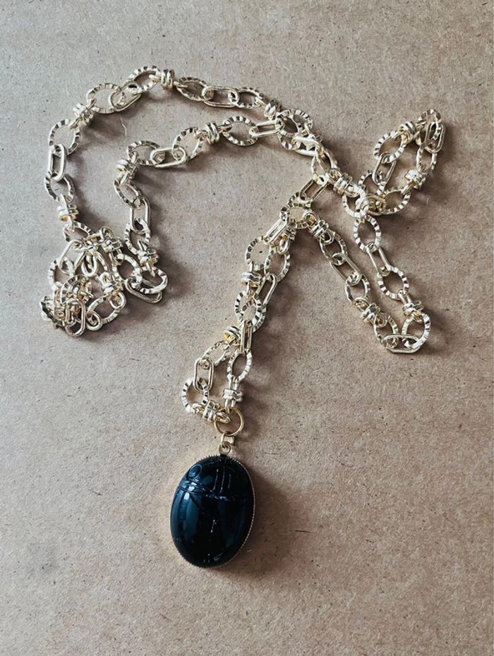 Sautoir amulette scarabée Onyx noir - photo numéro 7