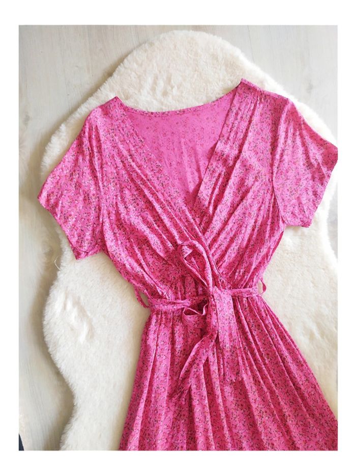 Robe longue grossesse maternité col V avec ceinture, tissu fluide liberty petites fleurs - photo numéro 2