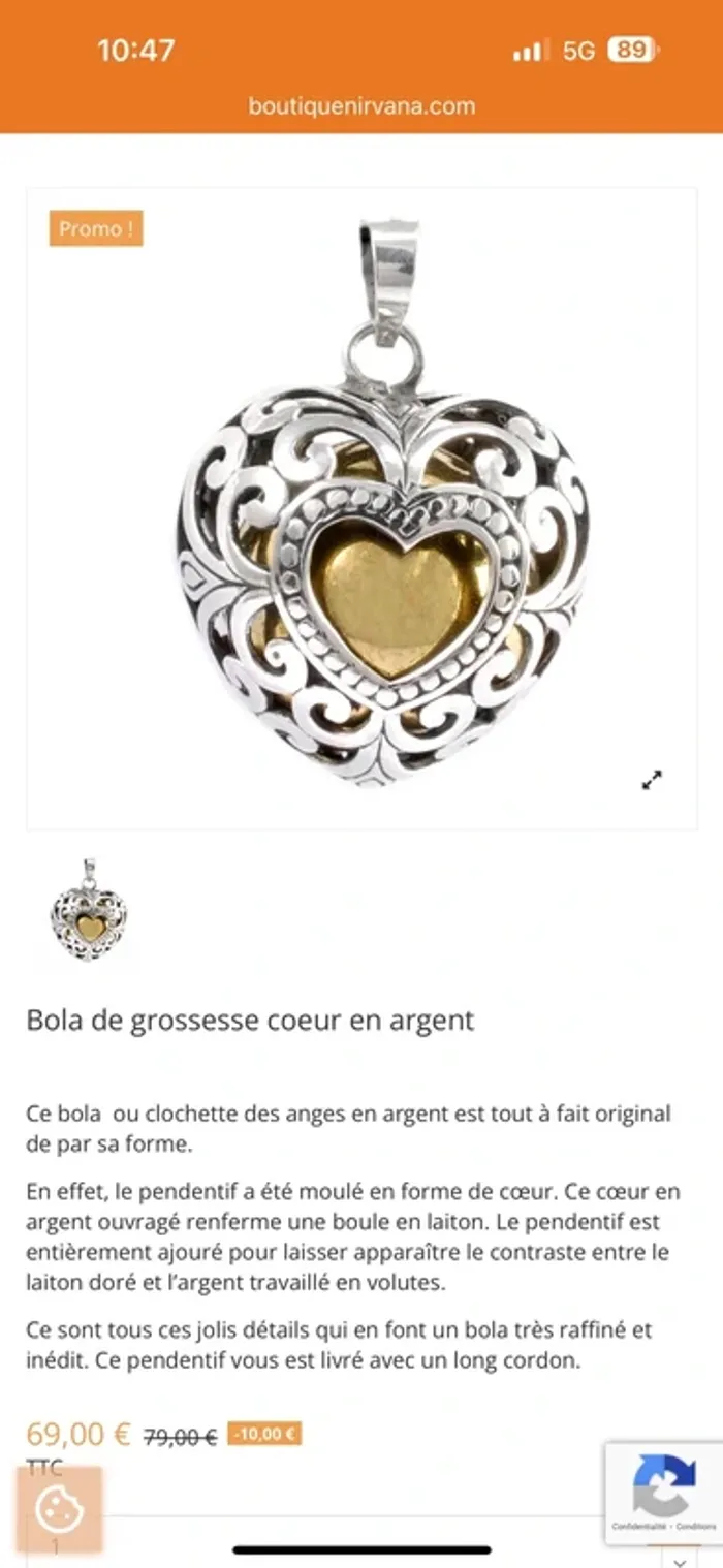 Bola de grossesse cœur en argent et laiton 💫 - photo numéro 2
