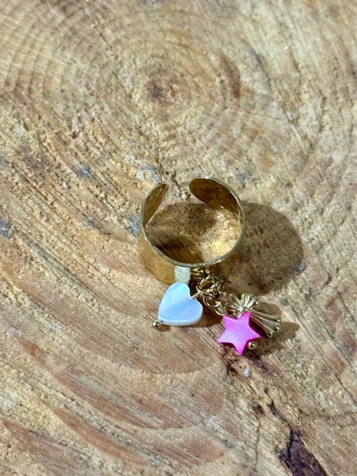 Bague mile Mila cœur nacré blanc étoile nacré rose croix acier inoxydable or - photo numéro 3