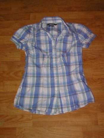 Chemisette BLEND SHE tons bleus carreaux taille 34 TBE