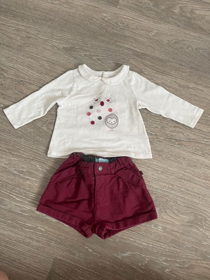Ensemble t-shirt manches longues + short fille 9 mois