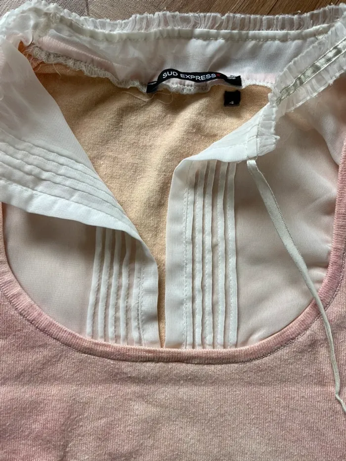 Blouse vintage Sud Express bicolore manches bouffantes - photo numéro 3