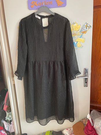 Robe à manches longues noire à rayures dorées, taille S, marque Promod