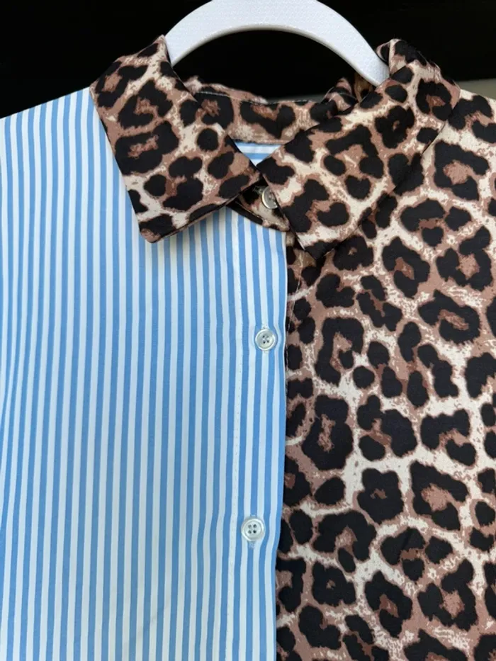 Chemise longue rayé bleu et léopard - photo numéro 2