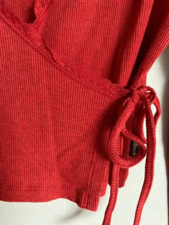 Haut cache-cœur Superdry rouge chiné côtelé – Taille S – Neuf jamais porté - photo numéro 3