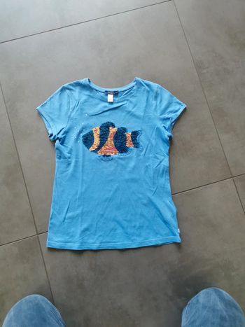 Tee-shirt manches courtes sequins poisson Okaïdi 10 ans