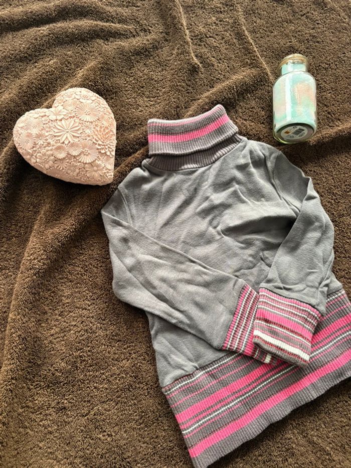 🌹 Pull col roulé gris & rose 🌹