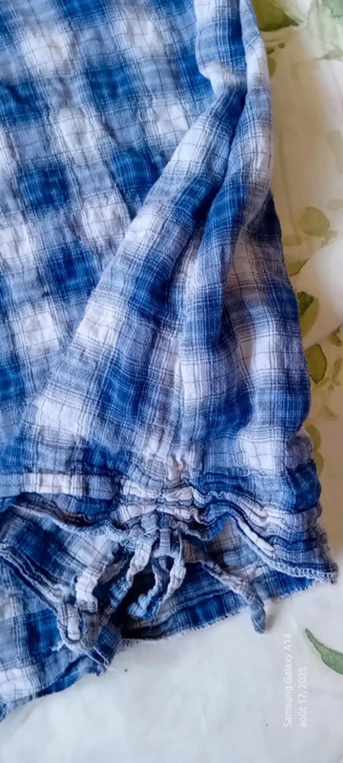 Chemise manches 3/4 ajustables à carreaux col V et boutons bleu femme 48/50 m&s mode - photo numéro 15