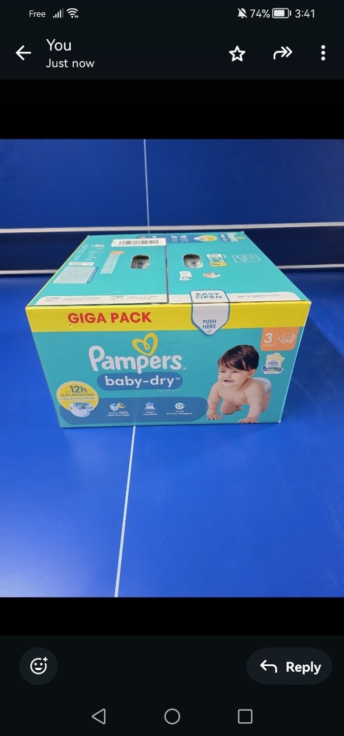 Lot 2 cartons Pampers couches taille 3 6-10KG 156 x2 = 312couches - photo numéro 2