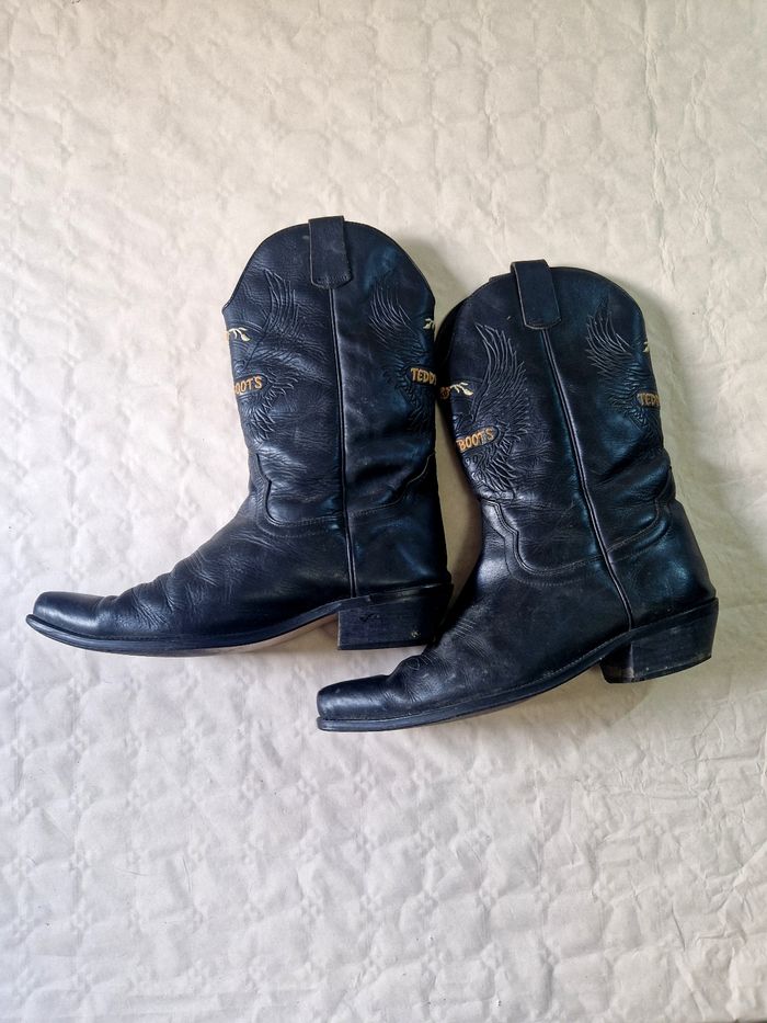 Santiag cuir noir , homme , noir , motif aigle gravé  , taille 44 - photo numéro 2