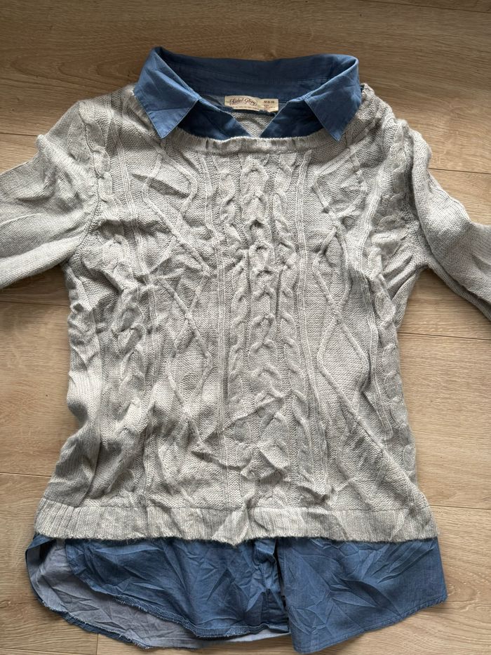 Pull 2-en-1 effet chemise en jean - Gris Chiné - Faded Glory - Taille M - photo numéro 2